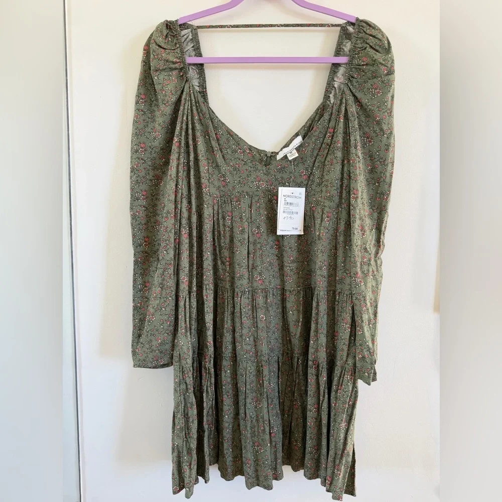 Fourteenth Place green Floral Long Sleeve Dress Size M NWT - Picture 6 of 7